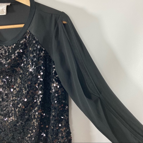 Cache Open Sleeve Black Sequin Blouse, Size Small - Picture 3 of 5
